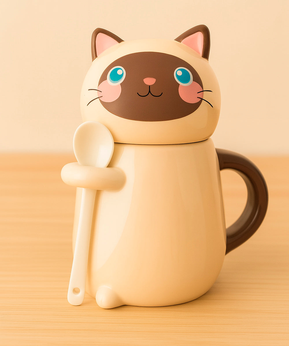 Schmuck Duftkerze mit Motiv Katze, in Keramiktasse mit Deckel und Löffel