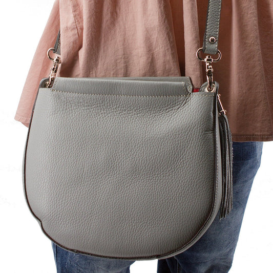 Umhängetasche in D Form mit Quaste Grau - AXON