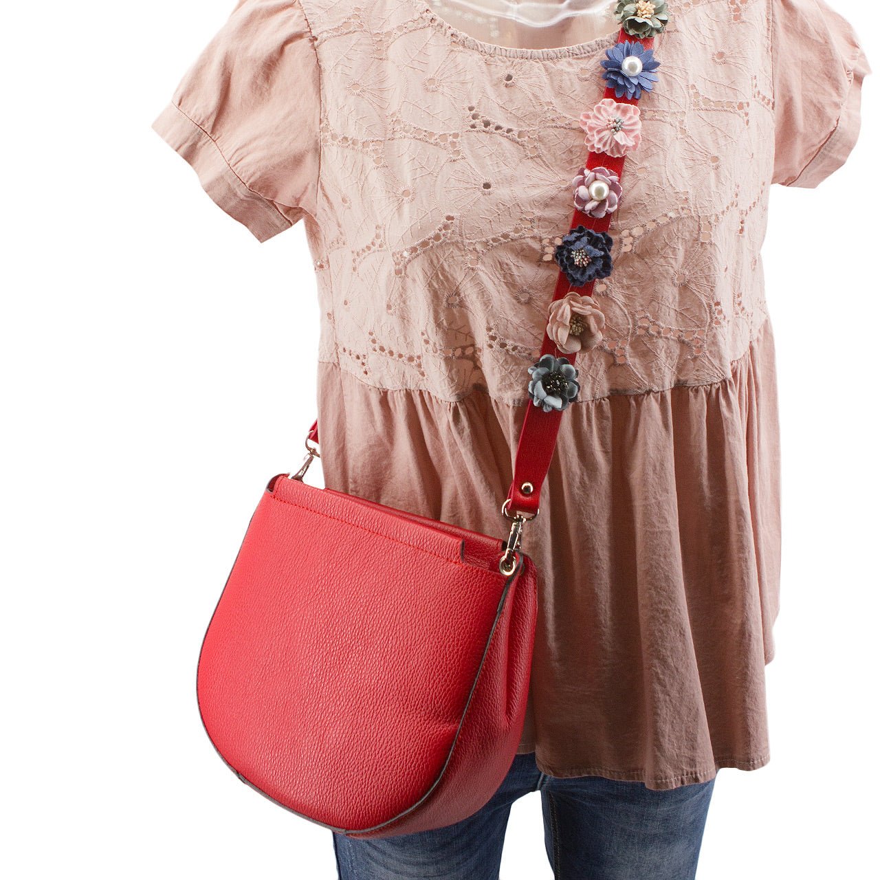 Umhängetasche in D Form mit Quaste Rot - AXON