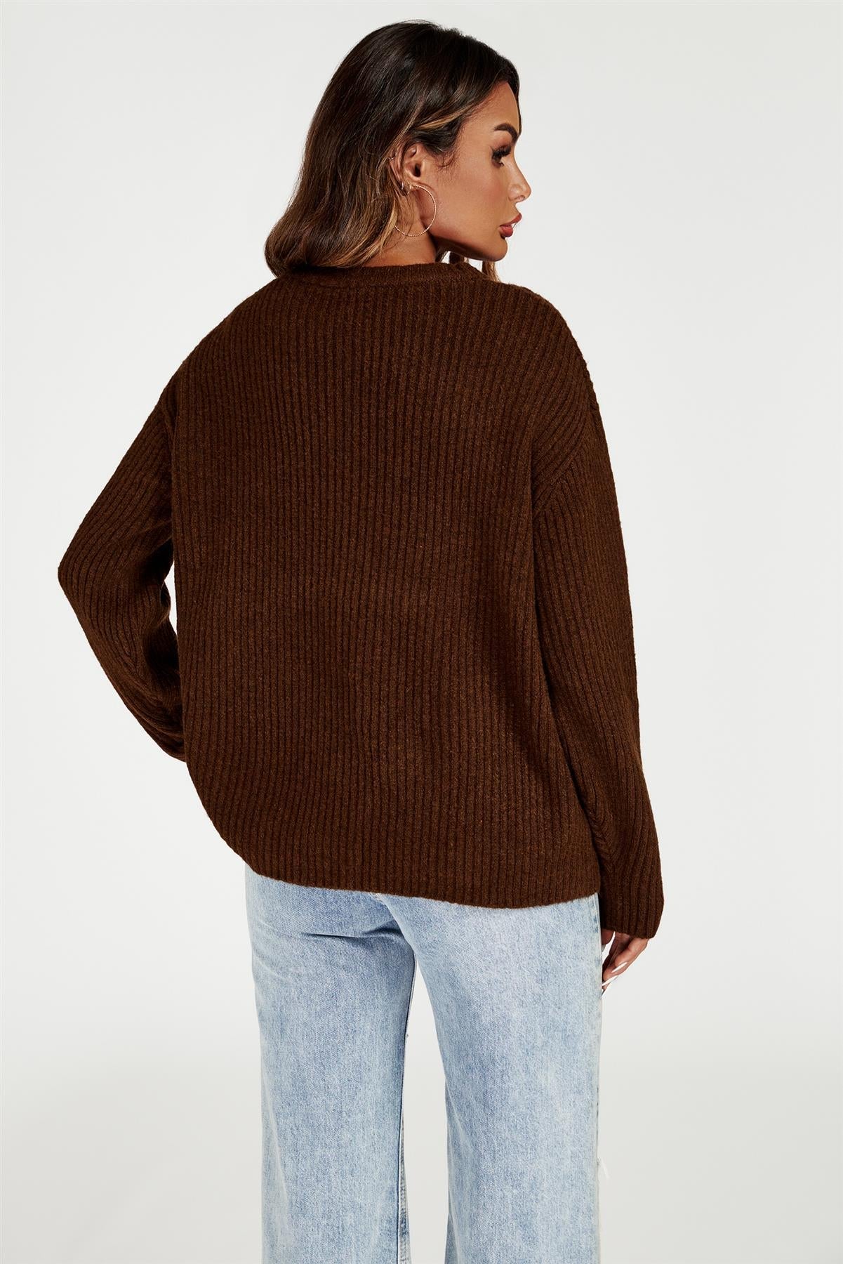 V Neck Jumper Top In Brown - AXON