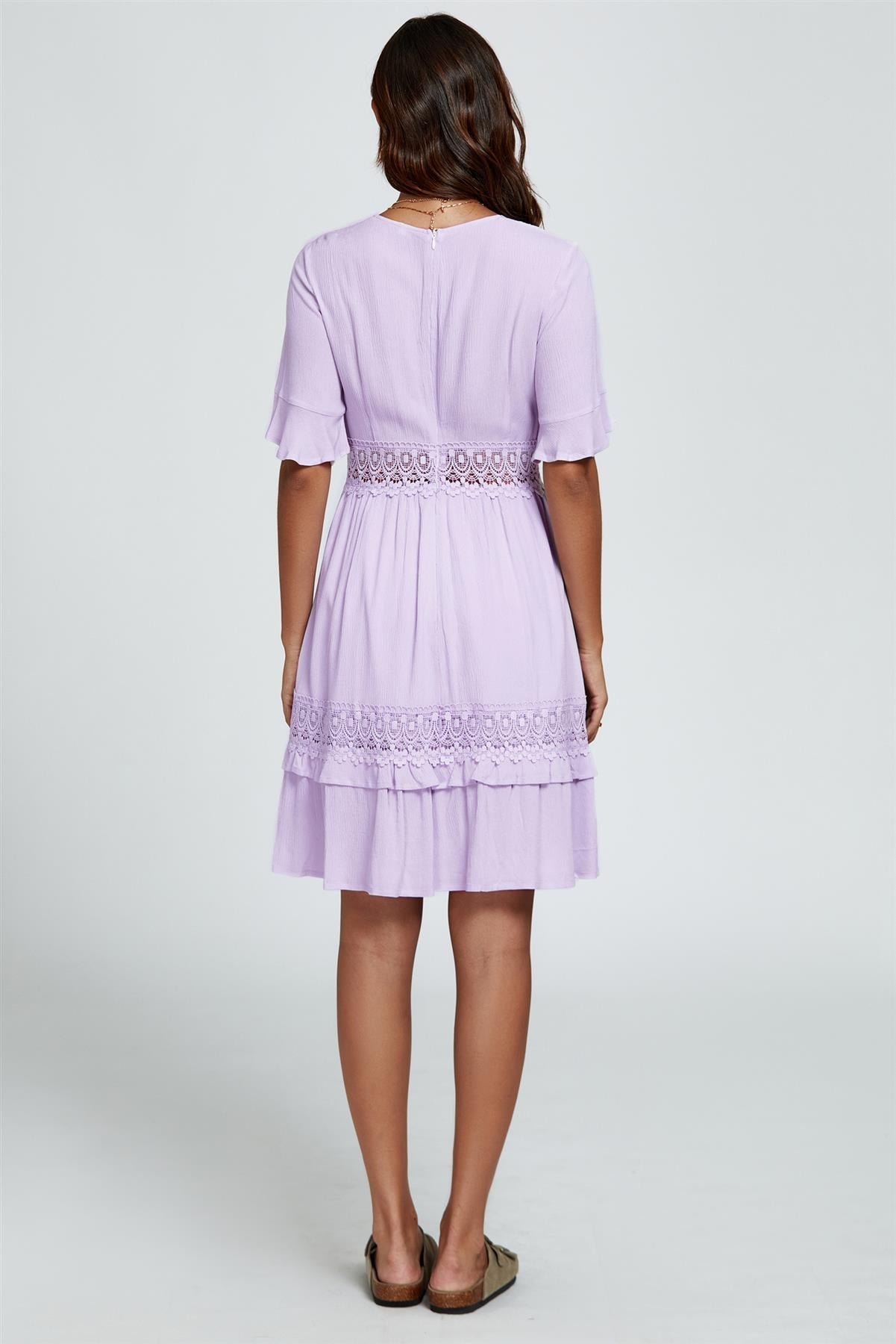 V Neck Lace Mini Dress In Purple - AXON