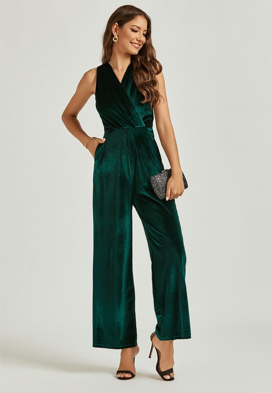 Velvet Wrap Jumpsuit In Green - AXON
