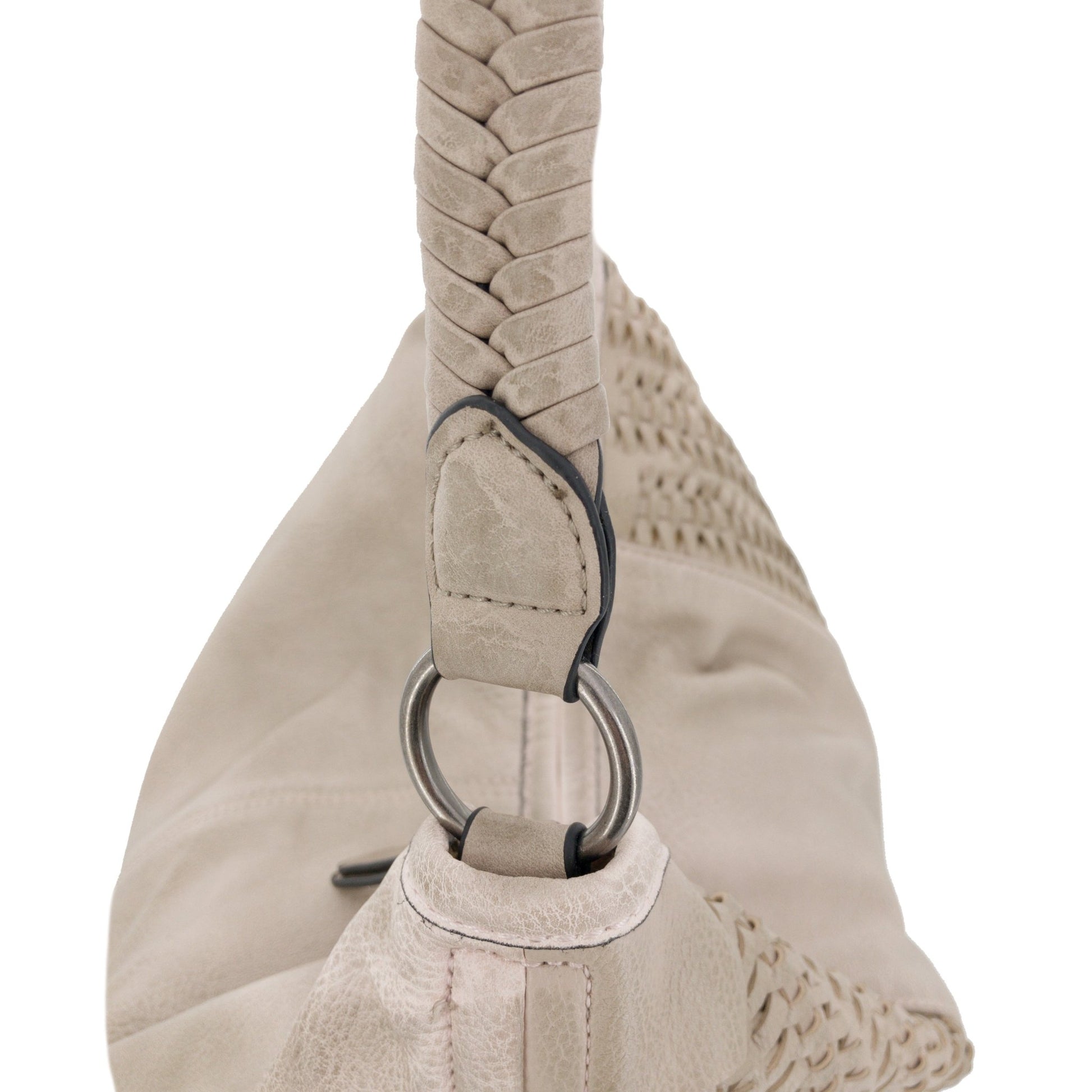 Vintage Beuteltasche mit Flechteinsatz Seitlich Beige - AXON