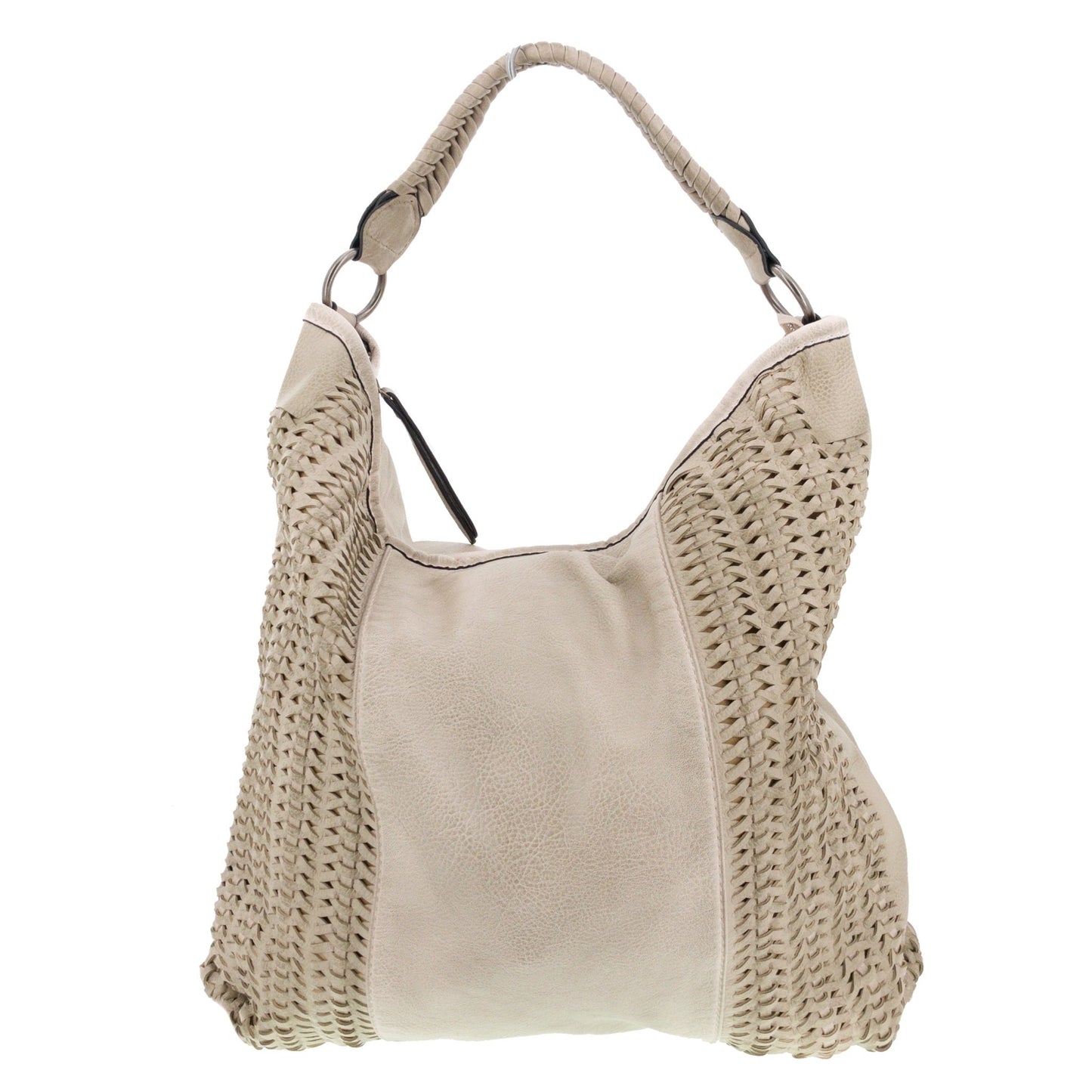 Vintage Beuteltasche mit Flechteinsatz Seitlich Beige - AXON