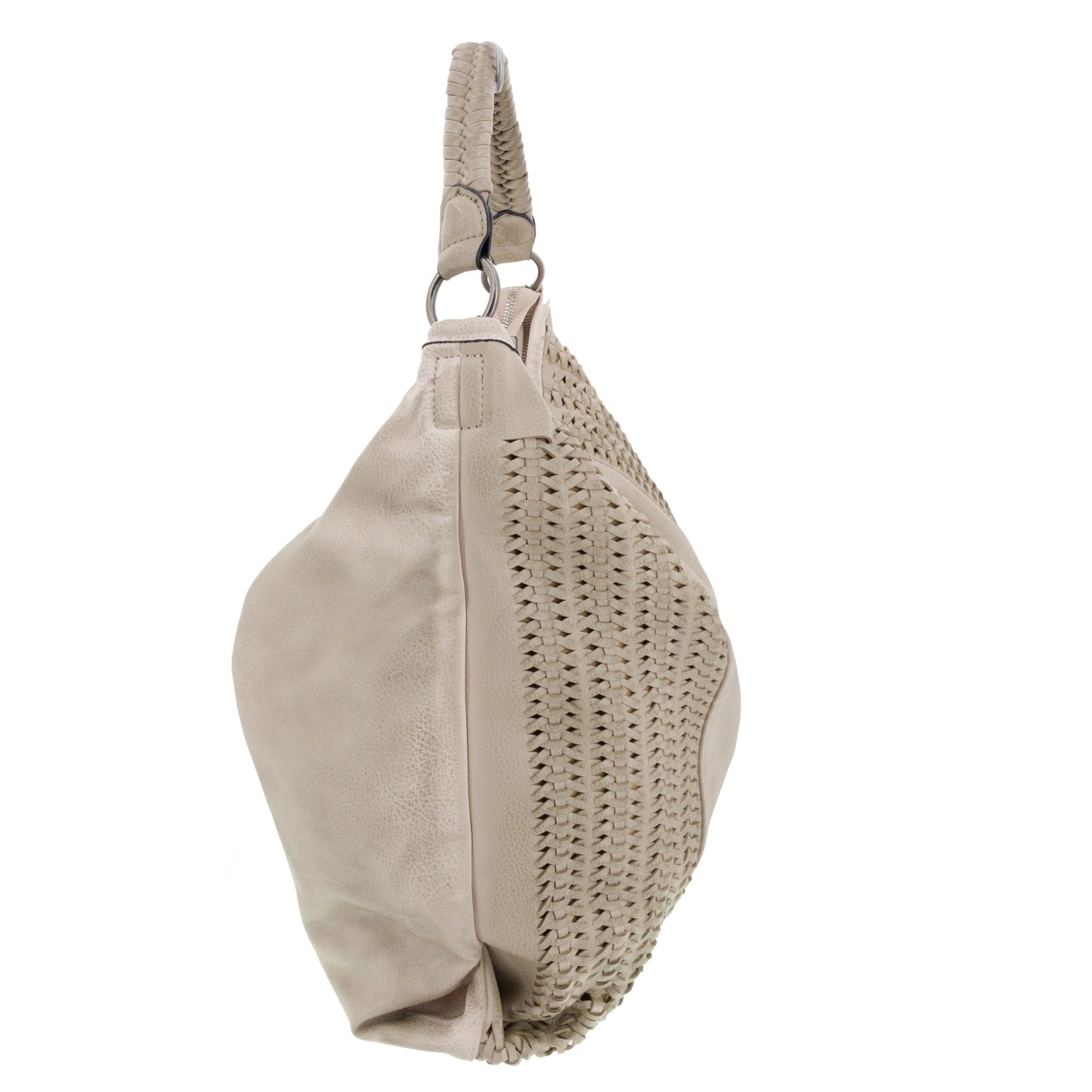 Vintage Beuteltasche mit Flechteinsatz Seitlich Beige - AXON