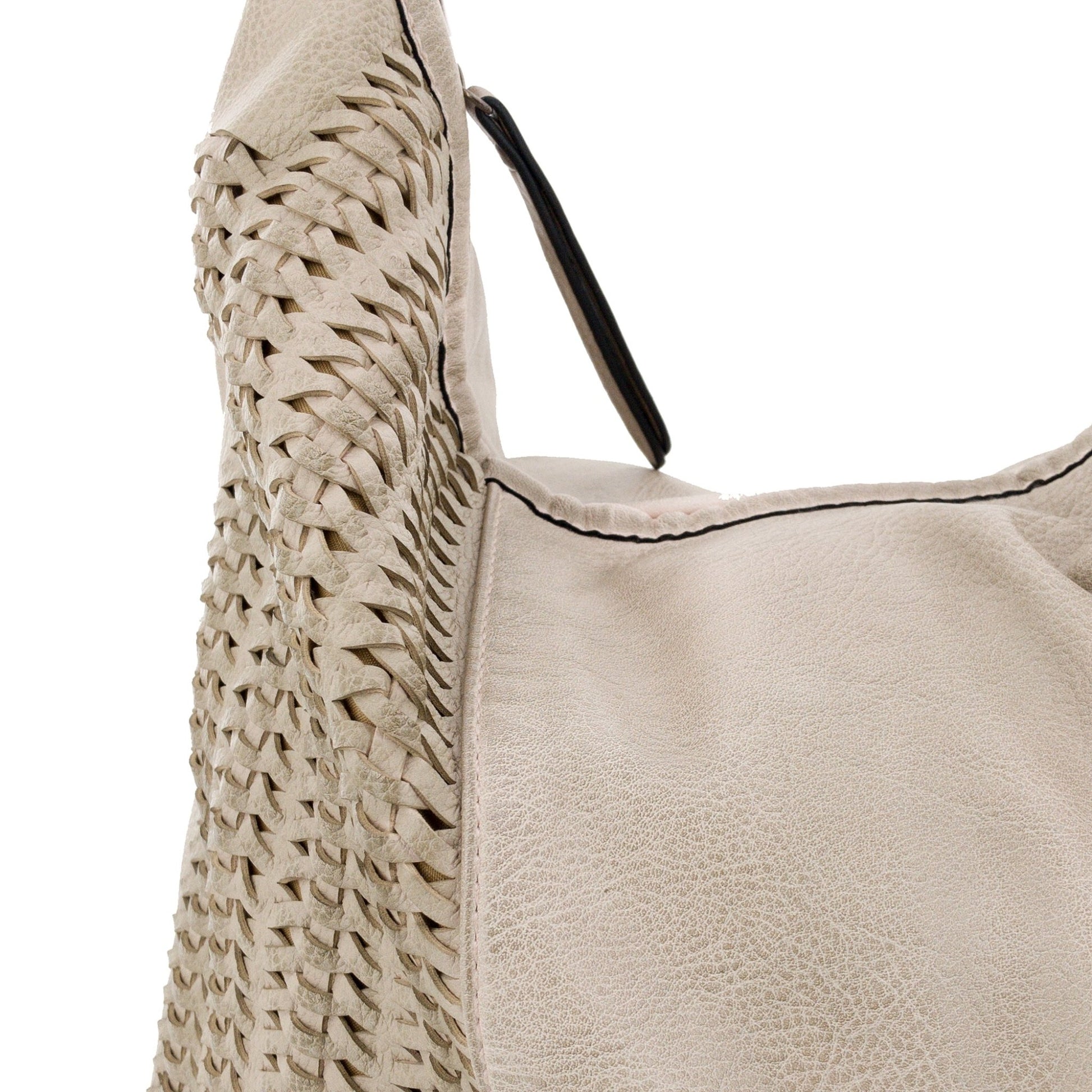 Vintage Beuteltasche mit Flechteinsatz Seitlich Beige - AXON