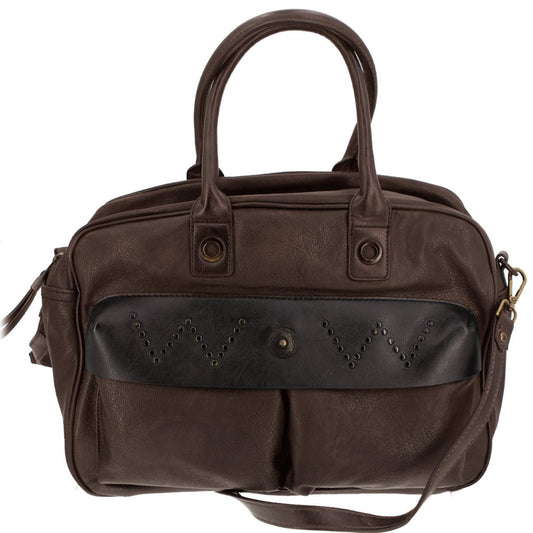 Vintage Handtasche Dunkelbraun mit aufgesetzten Tachen - AXON