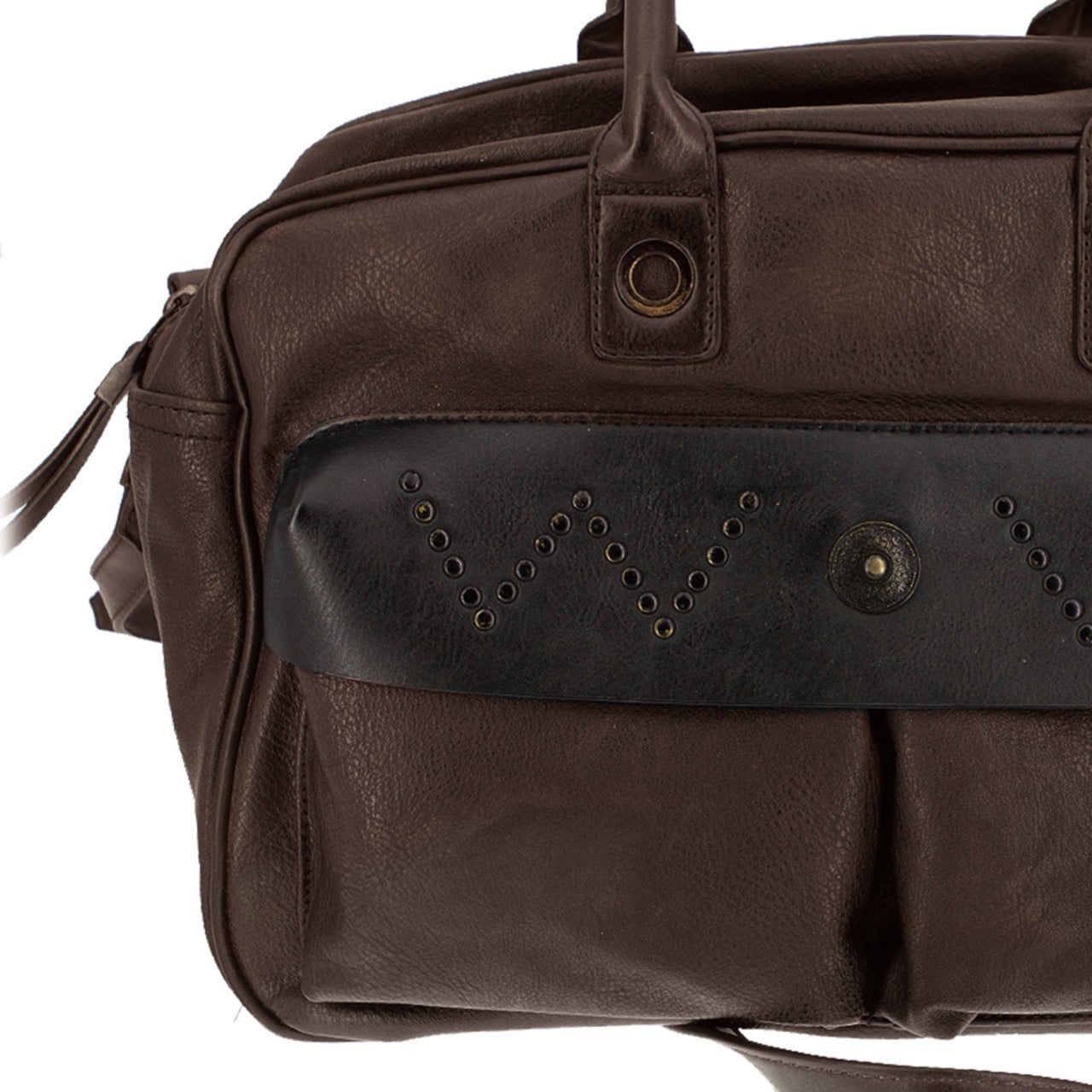 Vintage Handtasche Dunkelbraun mit aufgesetzten Tachen - AXON