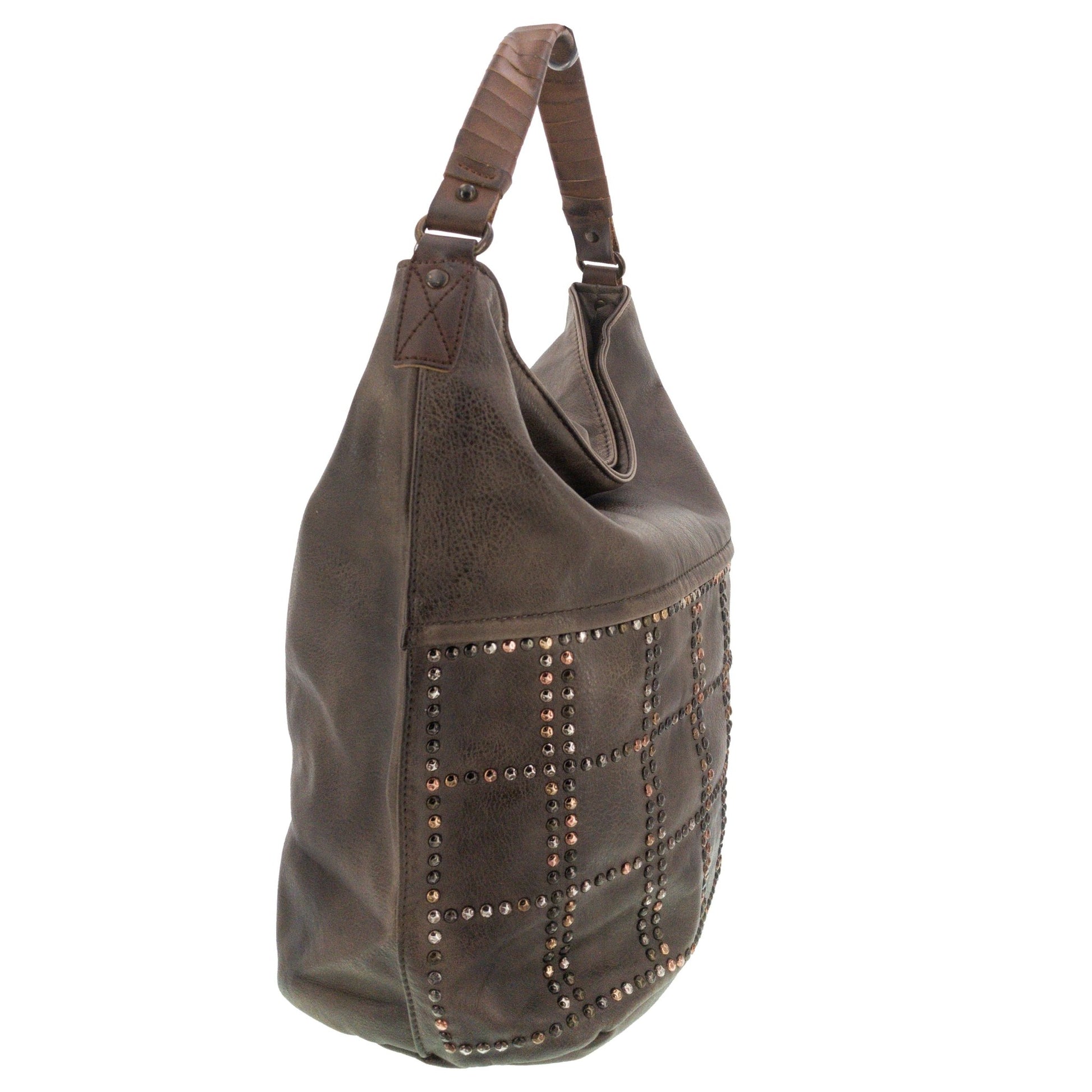 Vintage Schultertasche Beutel mit Nieten Braun - AXON