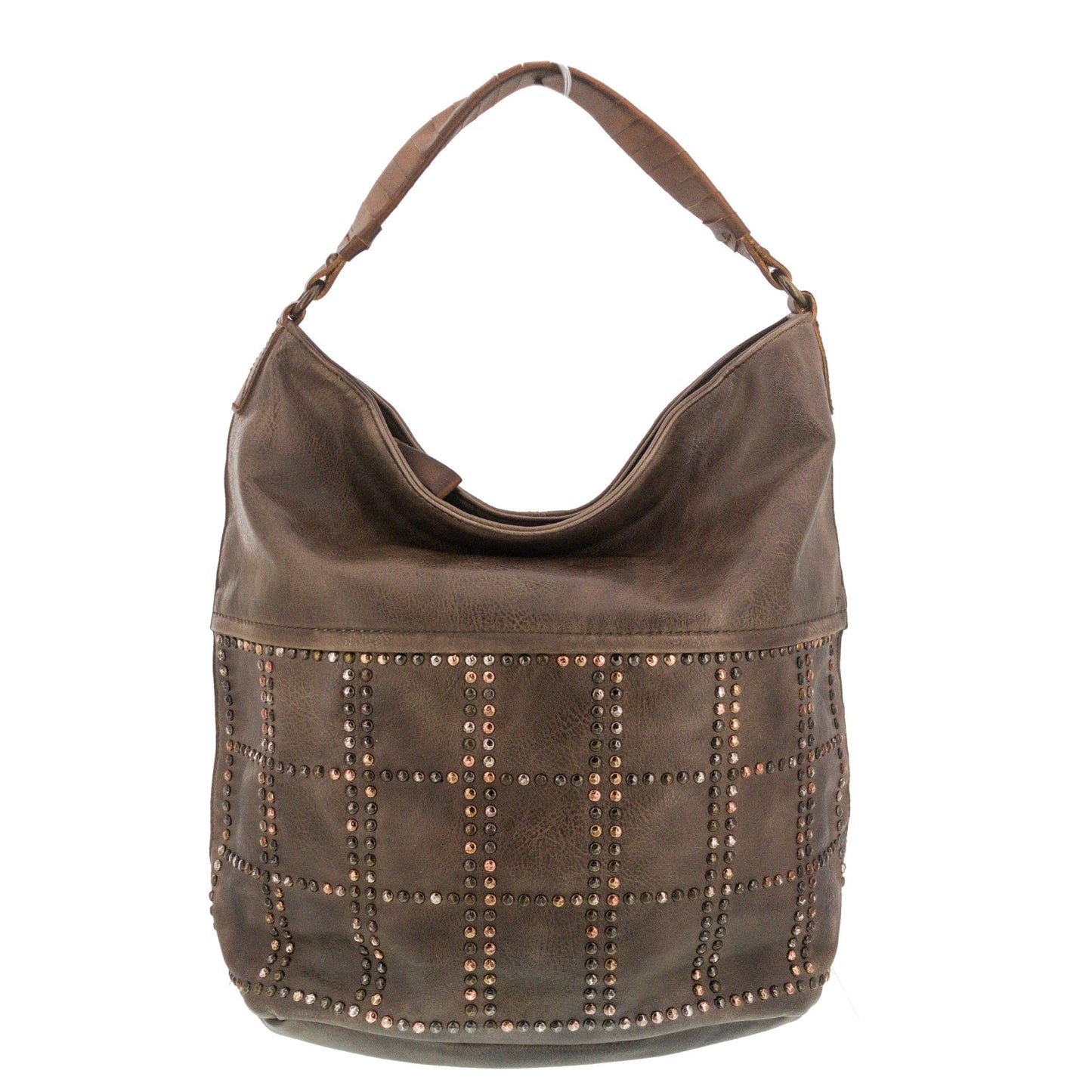 Vintage Schultertasche Beutel mit Nieten Braun - AXON