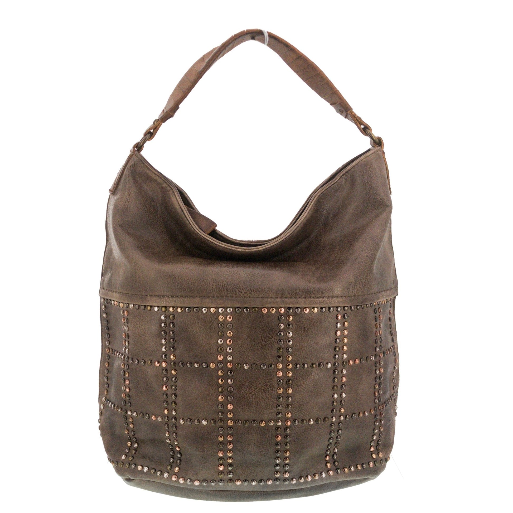 Vintage Schultertasche Beutel mit Nieten Braun - AXON