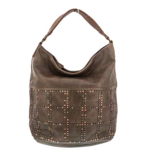 Vintage Schultertasche Beutel mit Nieten Braun - AXON