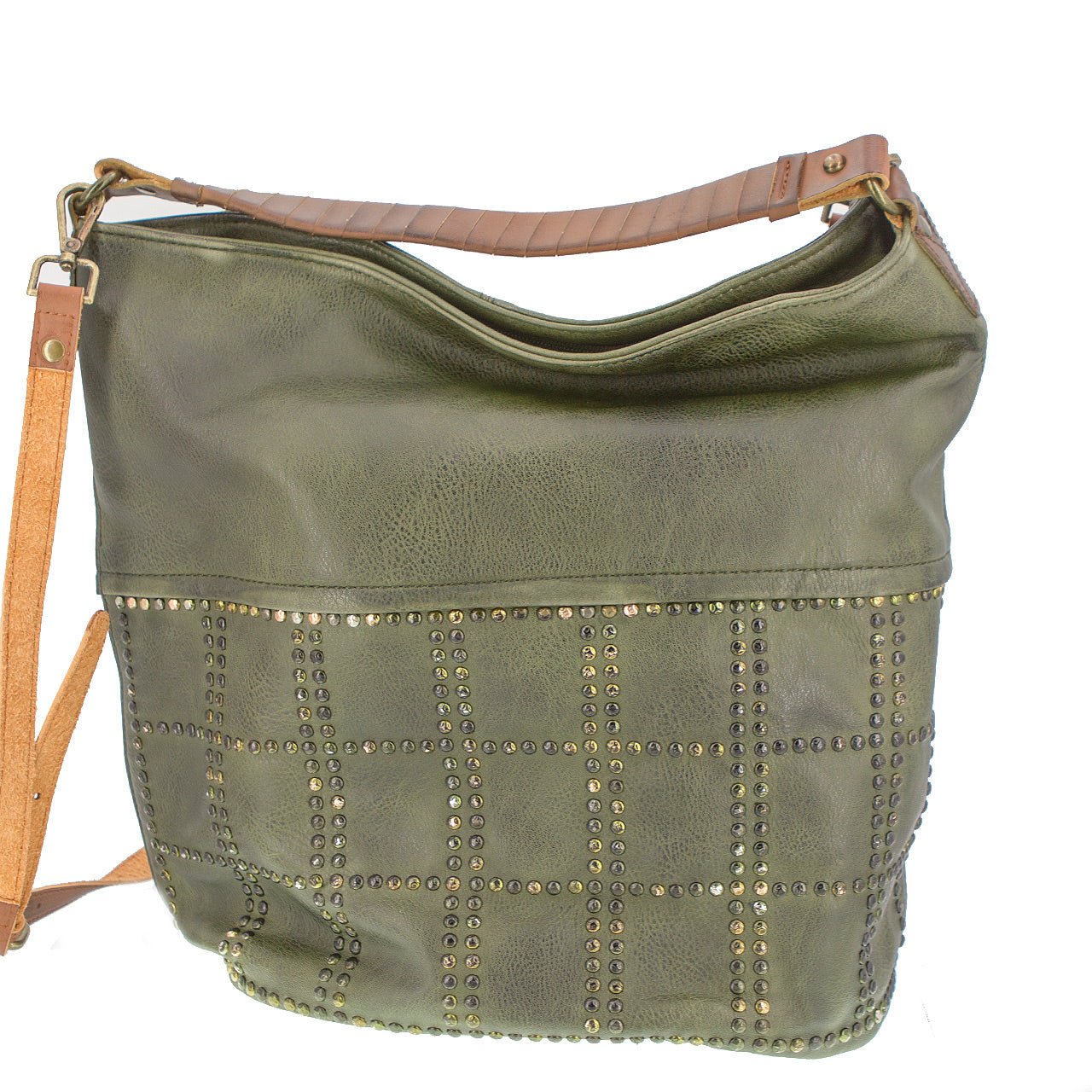 Vintage Schultertasche Beutel mit Nieten Grün - AXON