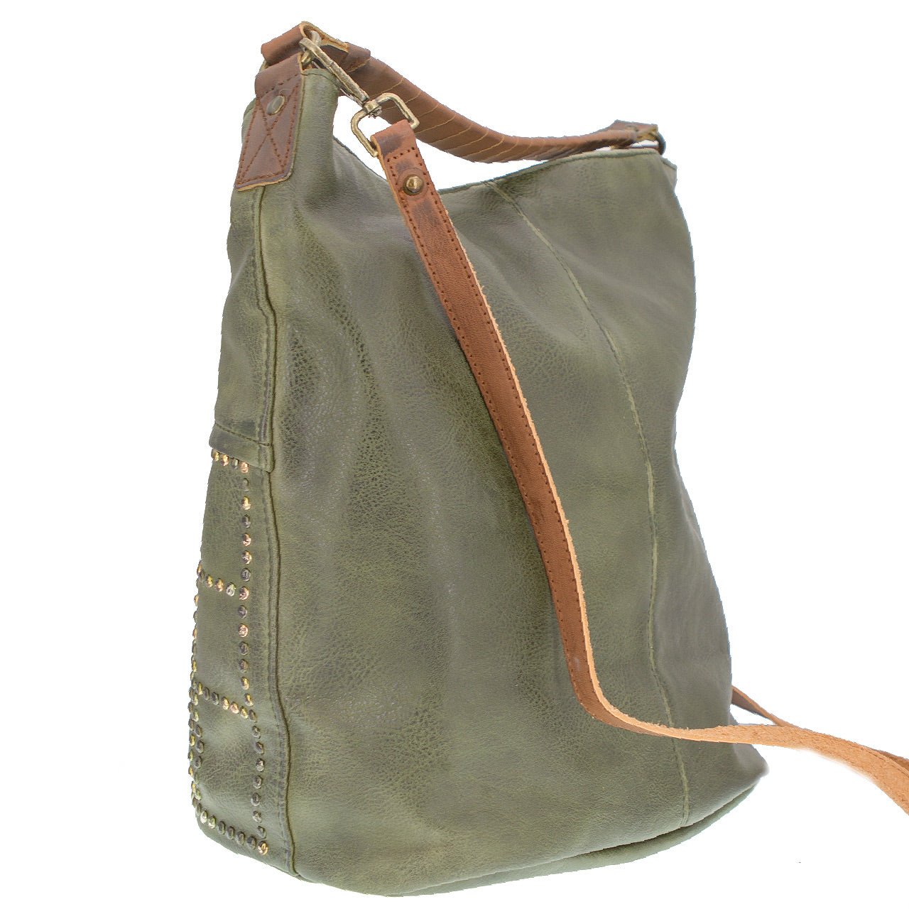 Vintage Schultertasche Beutel mit Nieten Grün - AXON