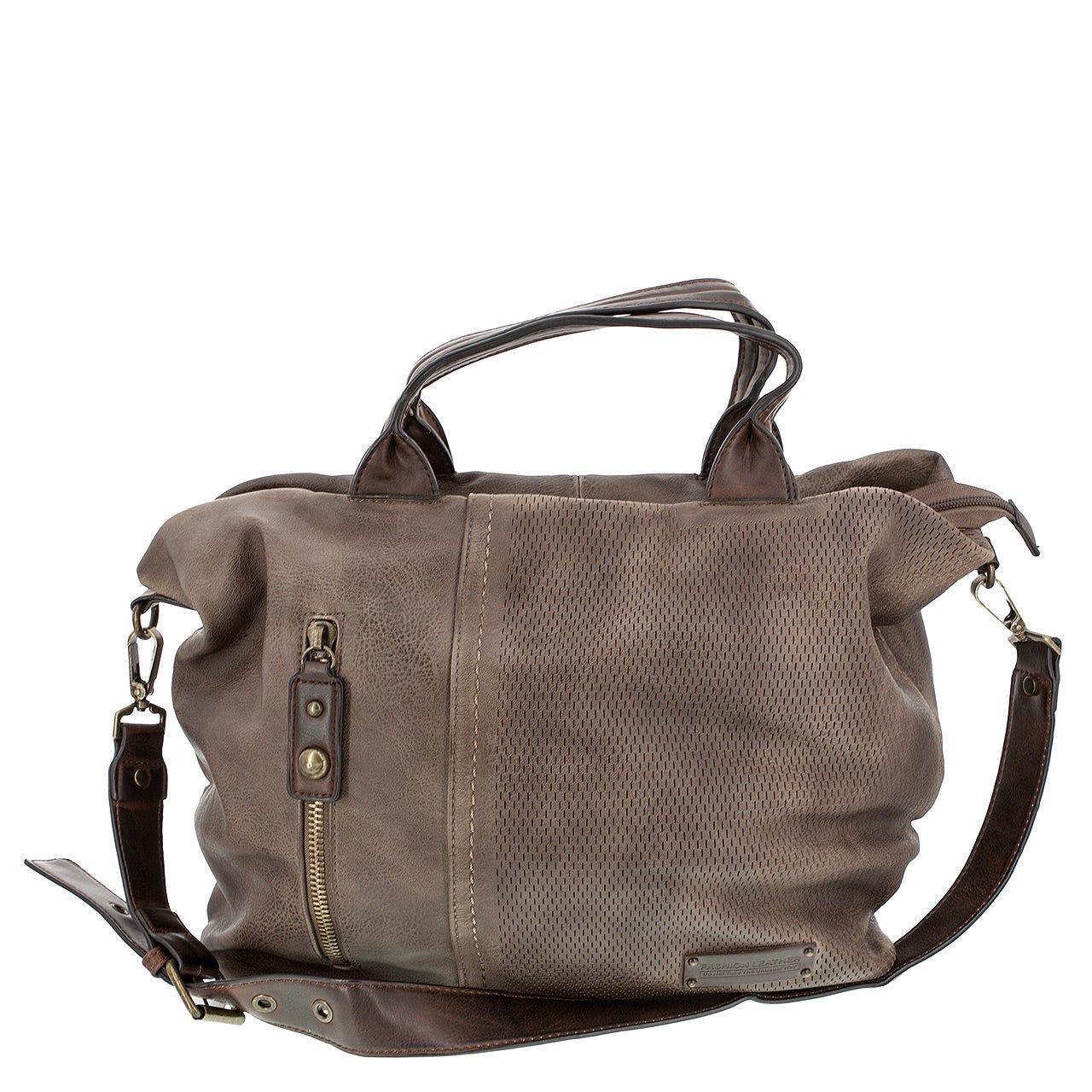 Vintage Shoppertasche mit aufgesetztem Reißverschluß Braun - AXON