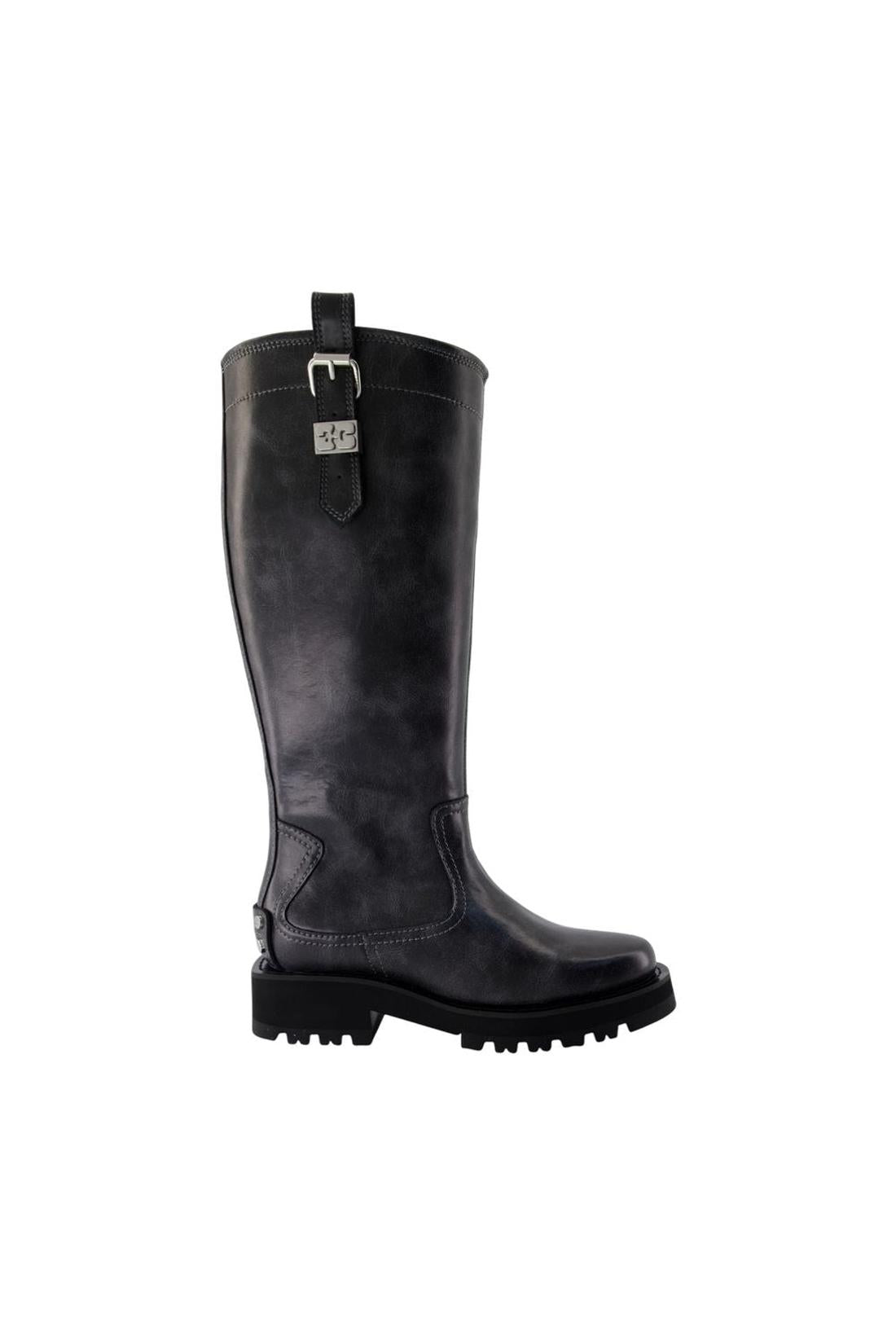 Vintage Studs Stiefel - Ganni - Leder - Grau - AXON