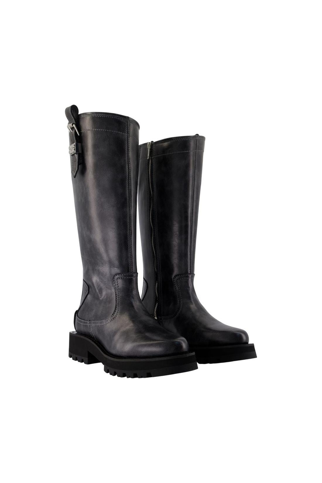 Vintage Studs Stiefel - Ganni - Leder - Grau - AXON