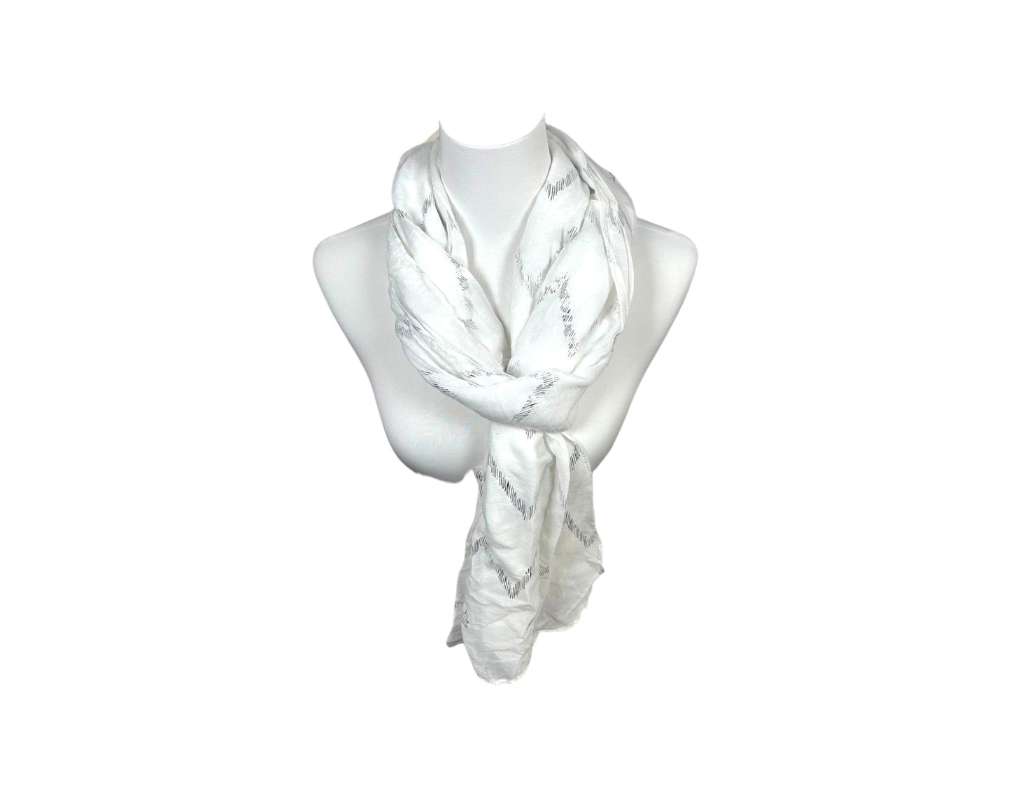 Sommer Damen Schal » Zick Zack Muster » leichter Sommerschal 180 x 70 cm » Halstuch mit glänzendem Zickzack Aufdruck » Damenschal weich & dünn