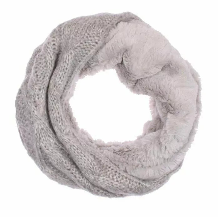 Winter Damen Loop Schal » Loopschal mit Wendemöglichkeit » Strickschal mit Fell » Damenschal warm und flauschig
