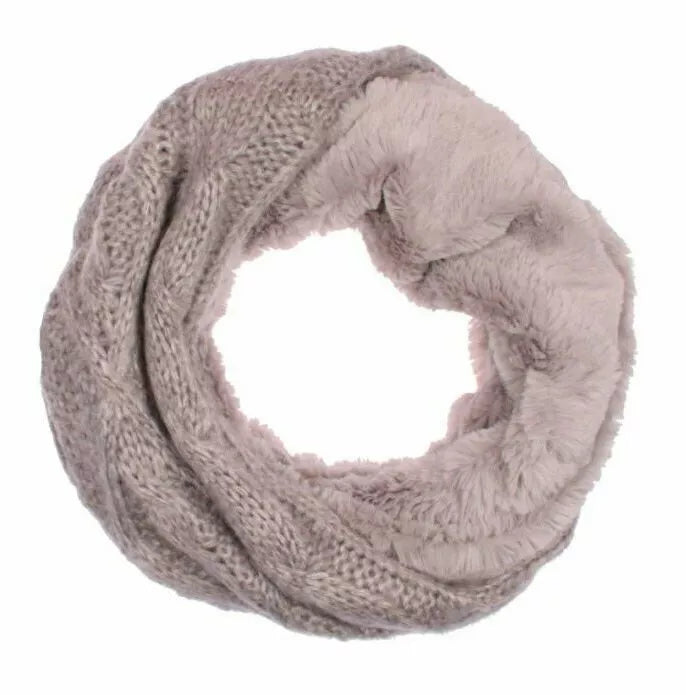 Winter Damen Loop Schal » Loopschal mit Wendemöglichkeit » Strickschal mit Fell » Damenschal warm und flauschig