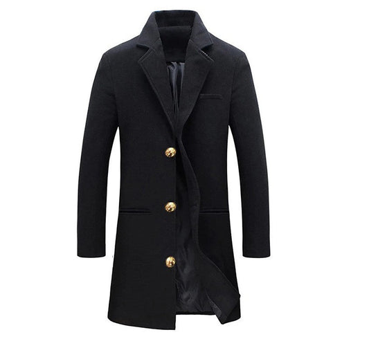 Winter Lapel Trench Coat Fashion Pocket Single Breasted Jacket Outerwear Casual Solid Color Men's Clothing - AXON