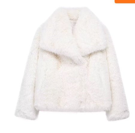 Winter Plush Coat Fashion Warm Thicken Fluffy Lapel Jacket Outwear Casual Long Sleeve Tops Womens Clothing - AXON