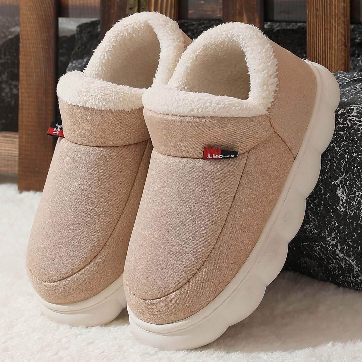 Winter Plush Cotton Shoes Women Men Warm Suede House Shoes For Parents Solid Color Thick - soled Garden Shoes Outdoor - AXON