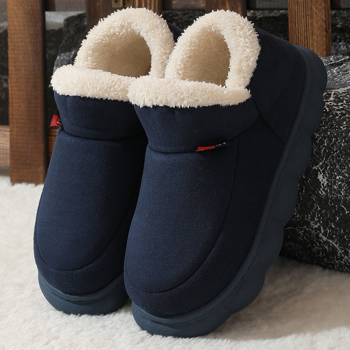 Winter Plush Cotton Shoes Women Men Warm Suede House Shoes For Parents Solid Color Thick - soled Garden Shoes Outdoor - AXON