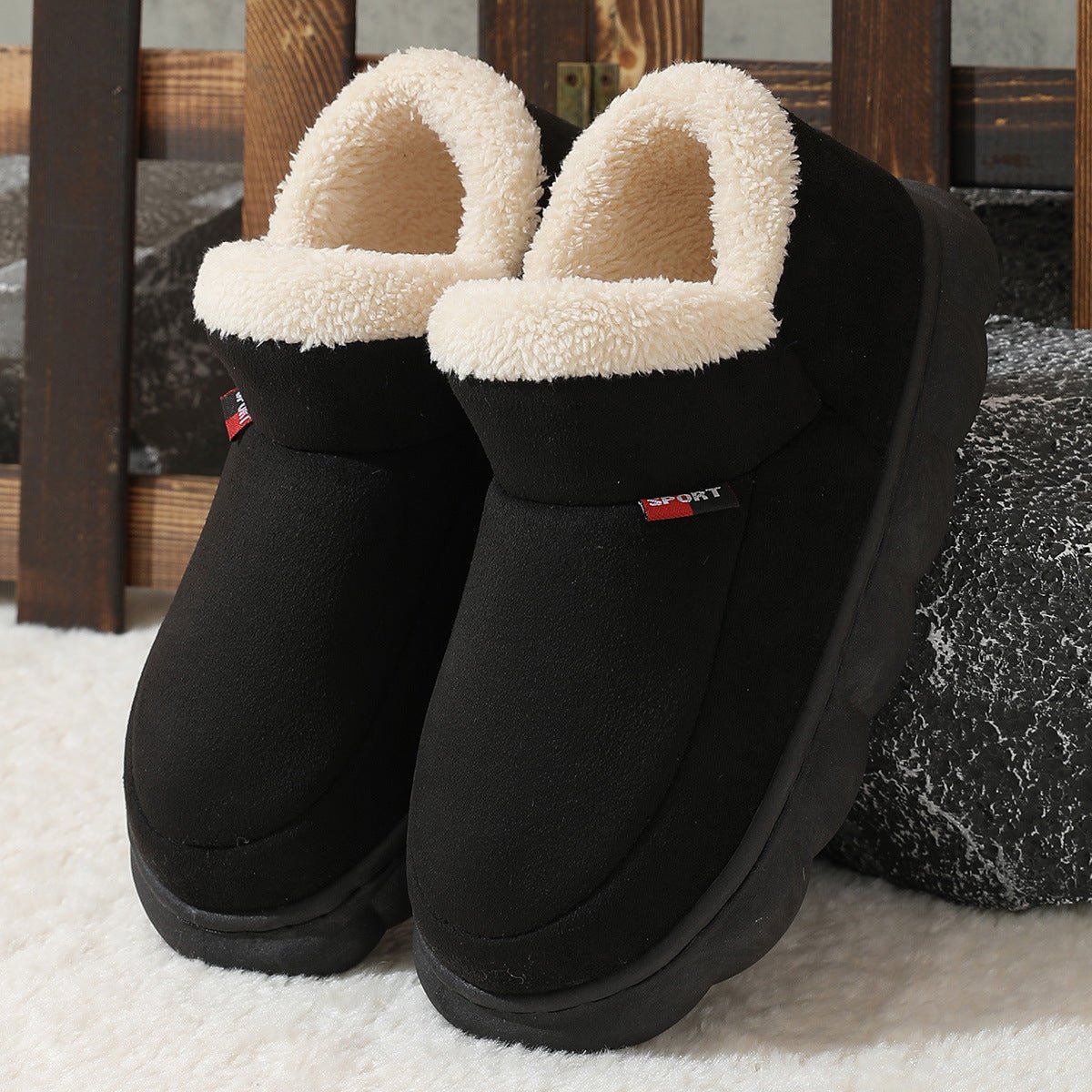 Winter Plush Cotton Shoes Women Men Warm Suede House Shoes For Parents Solid Color Thick - soled Garden Shoes Outdoor - AXON