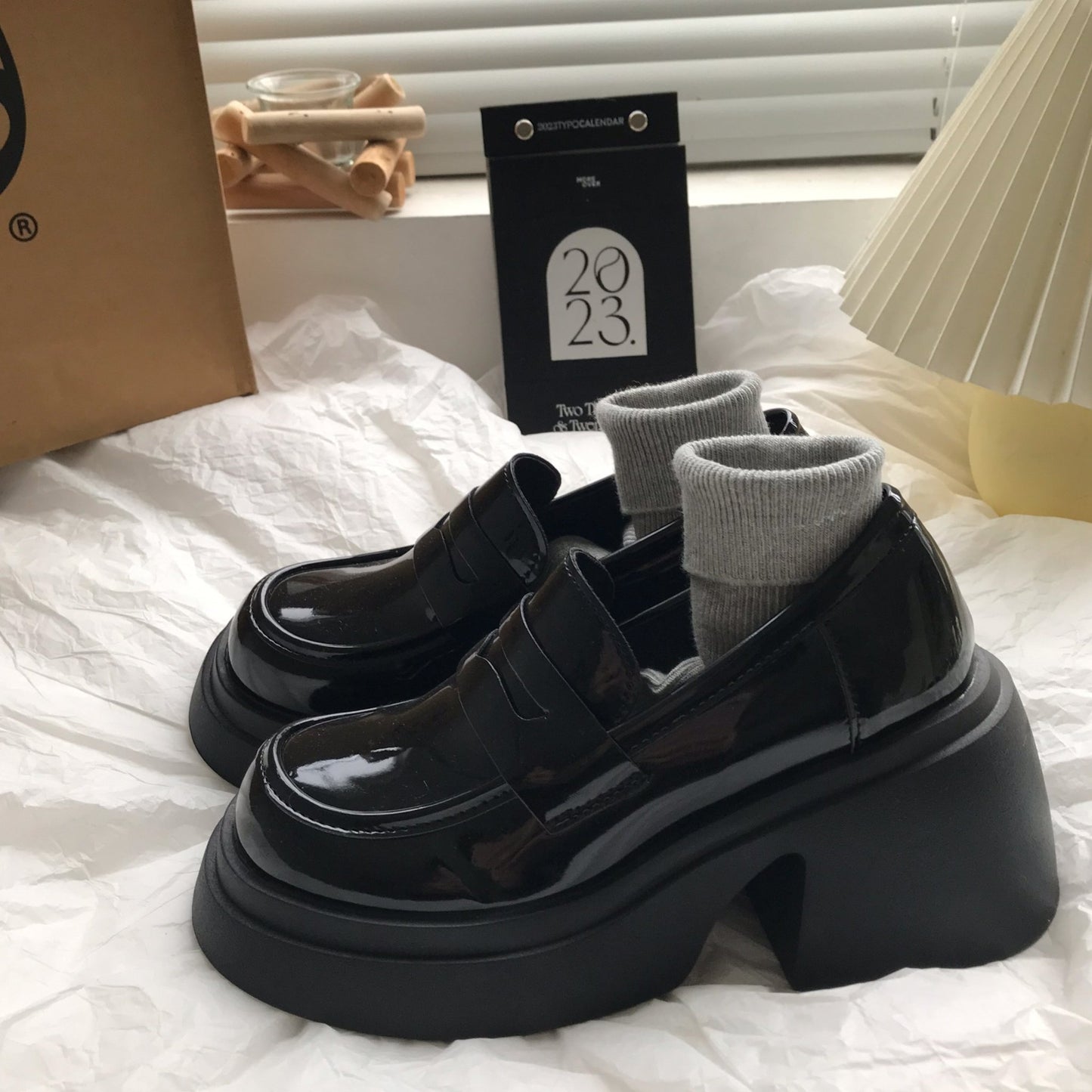 Women With Thick High Heels And Lace Up Small Leather Shoes - AXON