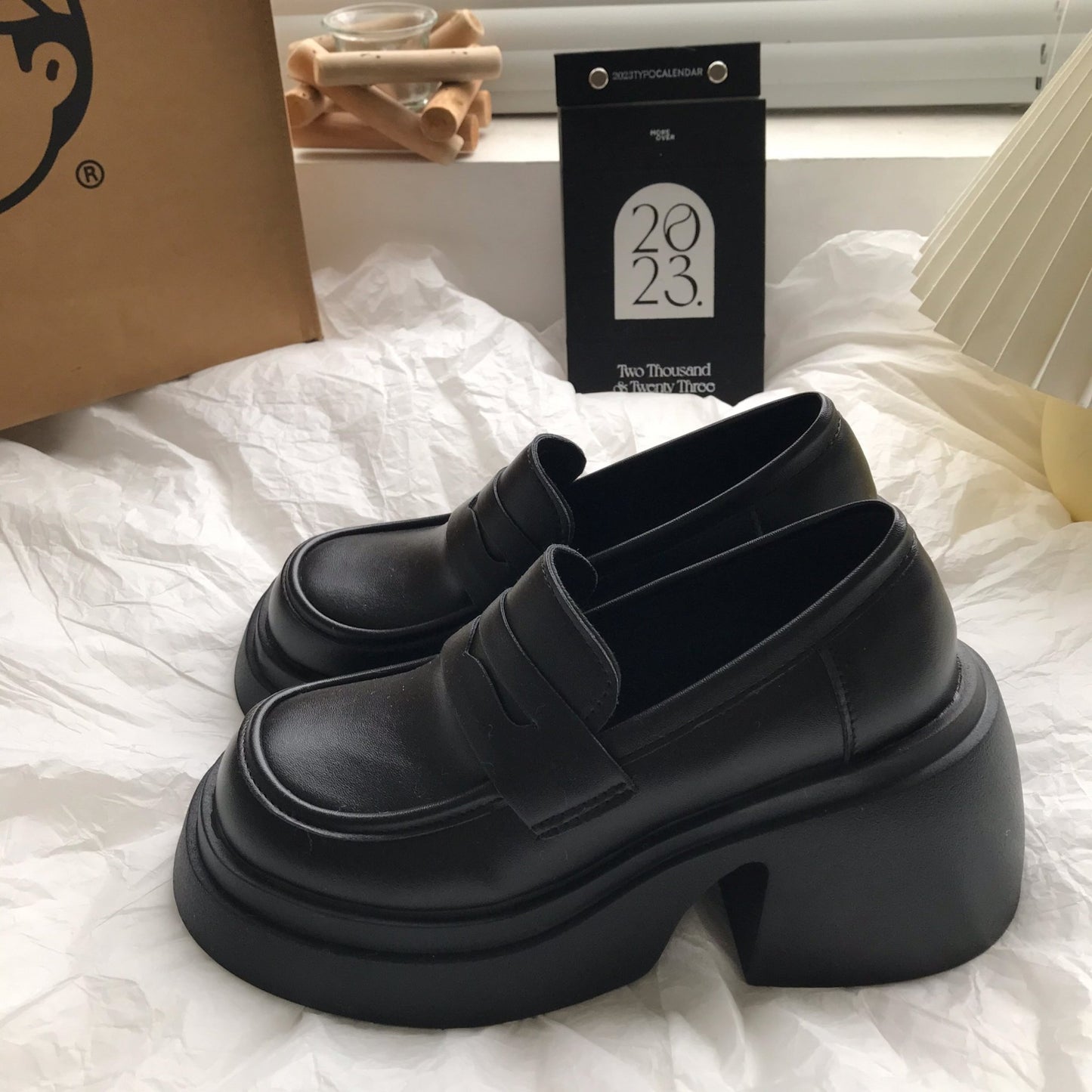 Women With Thick High Heels And Lace Up Small Leather Shoes - AXON