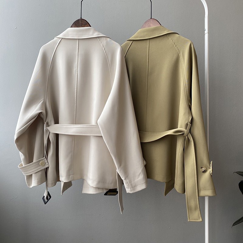 Women's Spring Short Trench Coat Casual Belt Coat - AXON