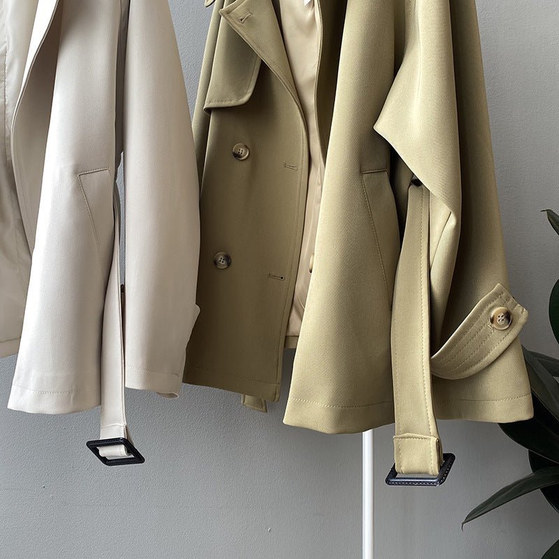 Women's Spring Short Trench Coat Casual Belt Coat - AXON