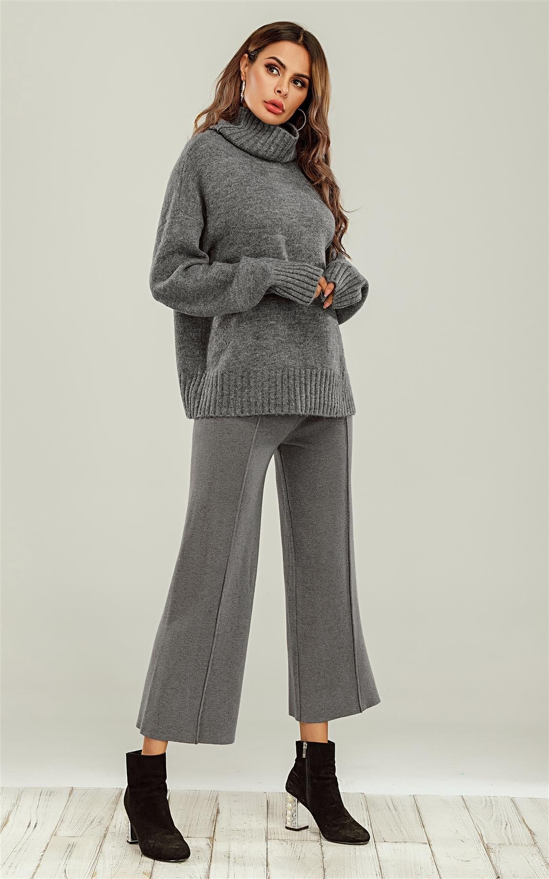 Wool Blanket Jumper Top With High Neck In Grey - AXON