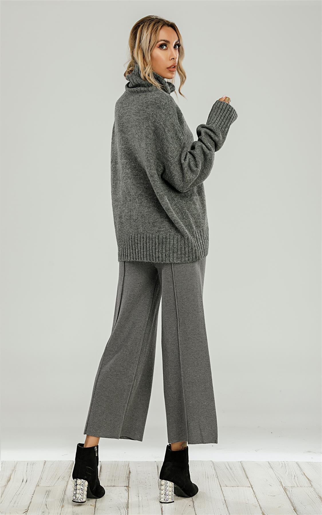 Wool Blanket Jumper Top With High Neck In Grey - AXON