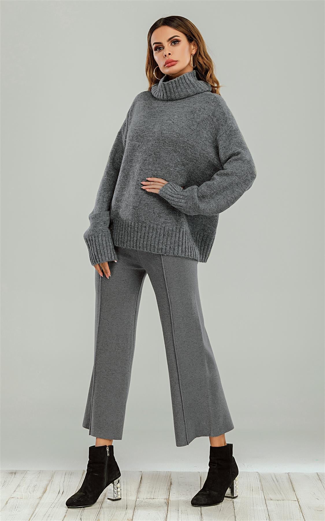 Wool Blanket Jumper Top With High Neck In Grey - AXON