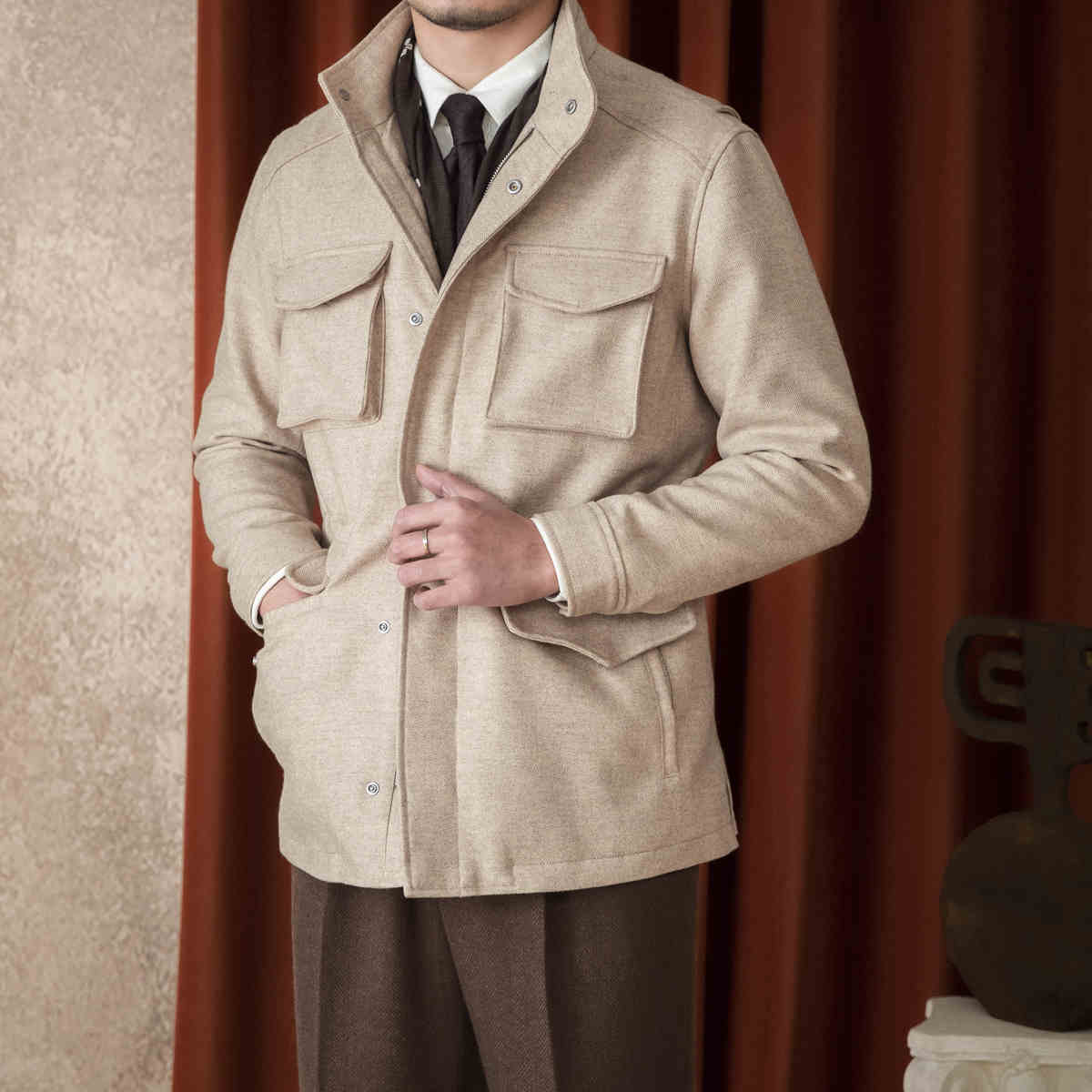 Wool Safari Jacket Jacket Casual Slim Jacket Men - AXON