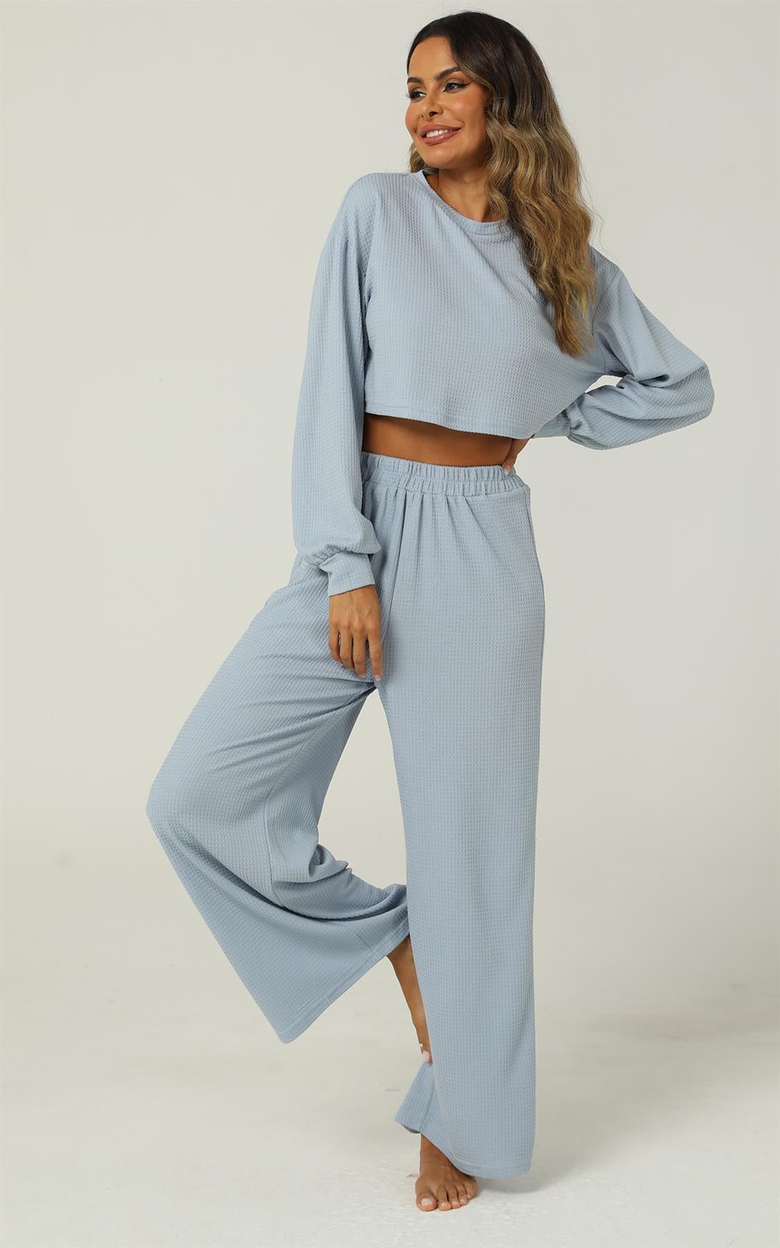 Woven Crinkle Crop Tee & Wide Leg Trousers co - ord Set - AXON