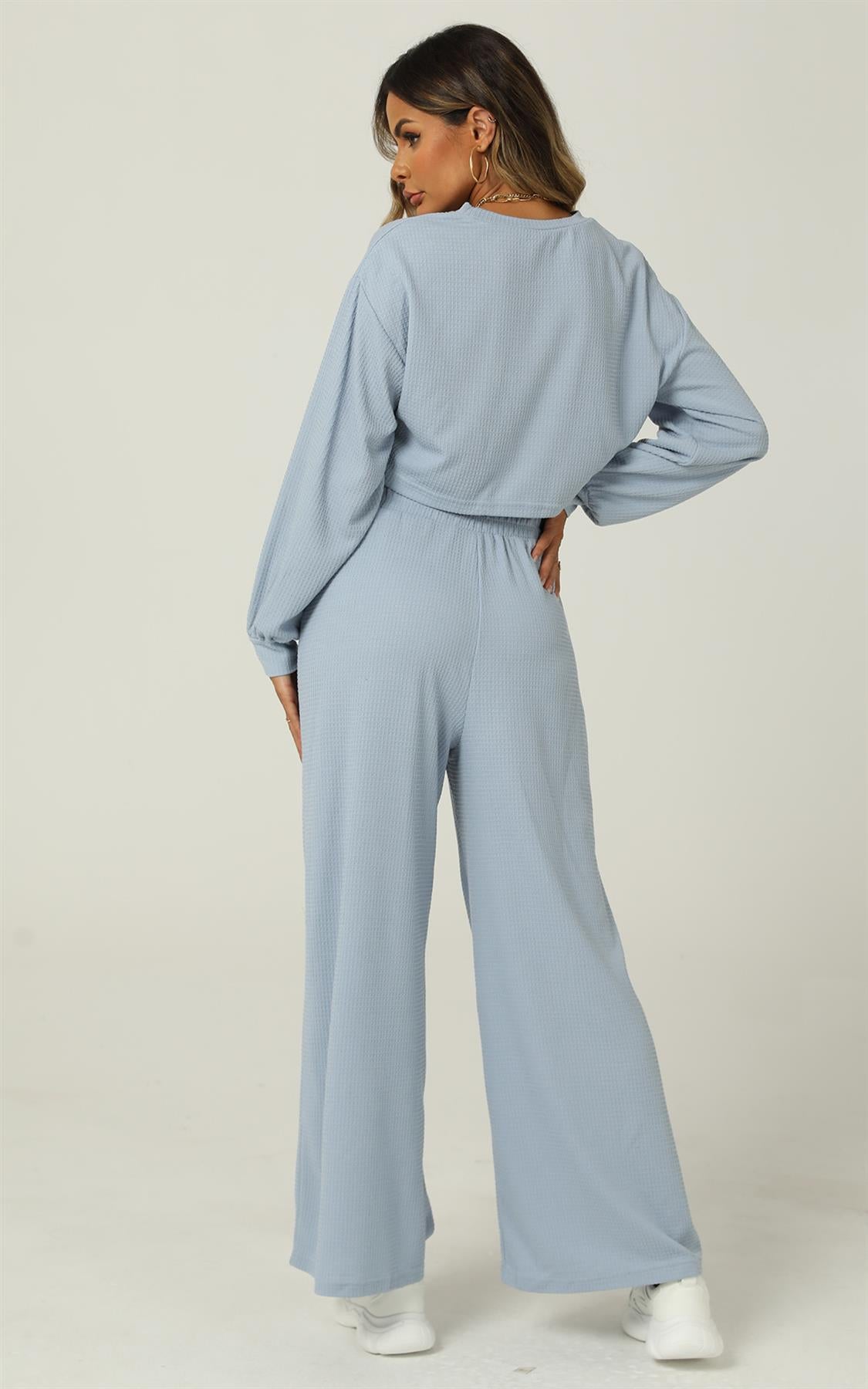 Woven Crinkle Crop Tee & Wide Leg Trousers co - ord Set - AXON