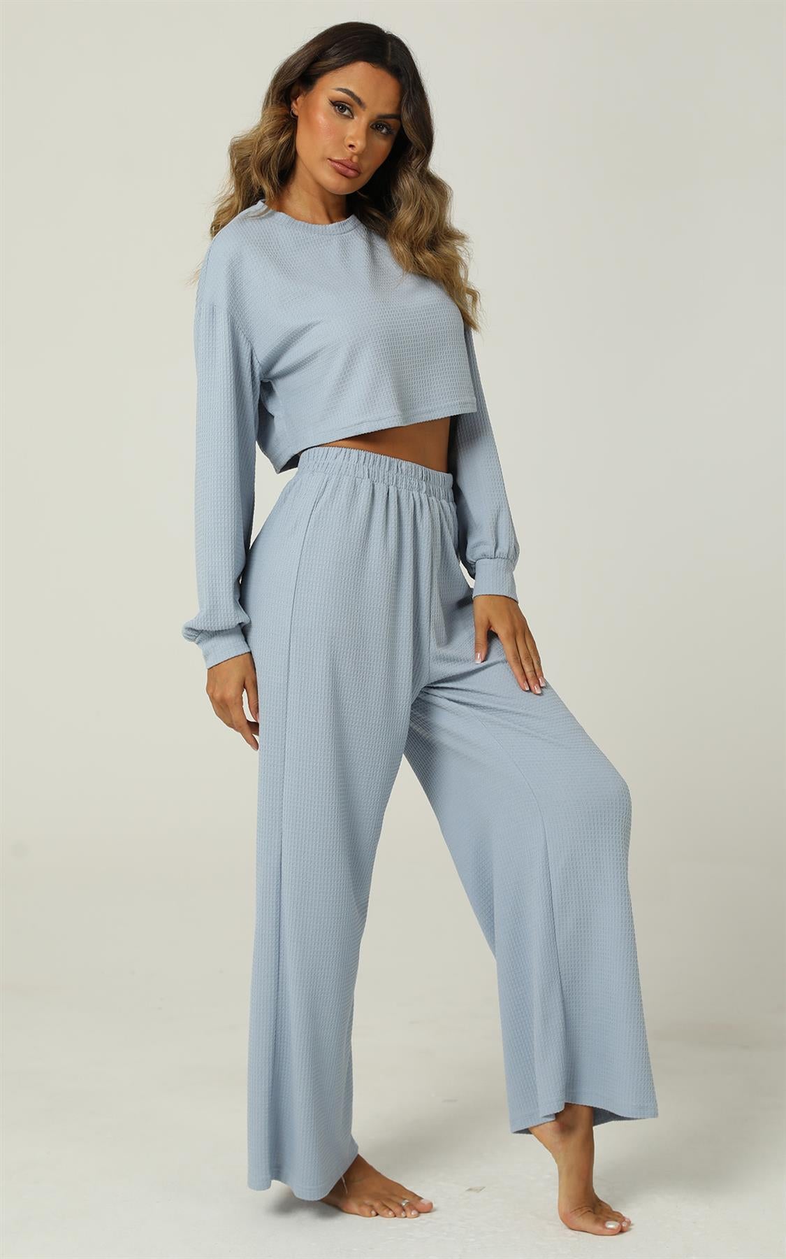 Woven Crinkle Crop Tee & Wide Leg Trousers co - ord Set - AXON