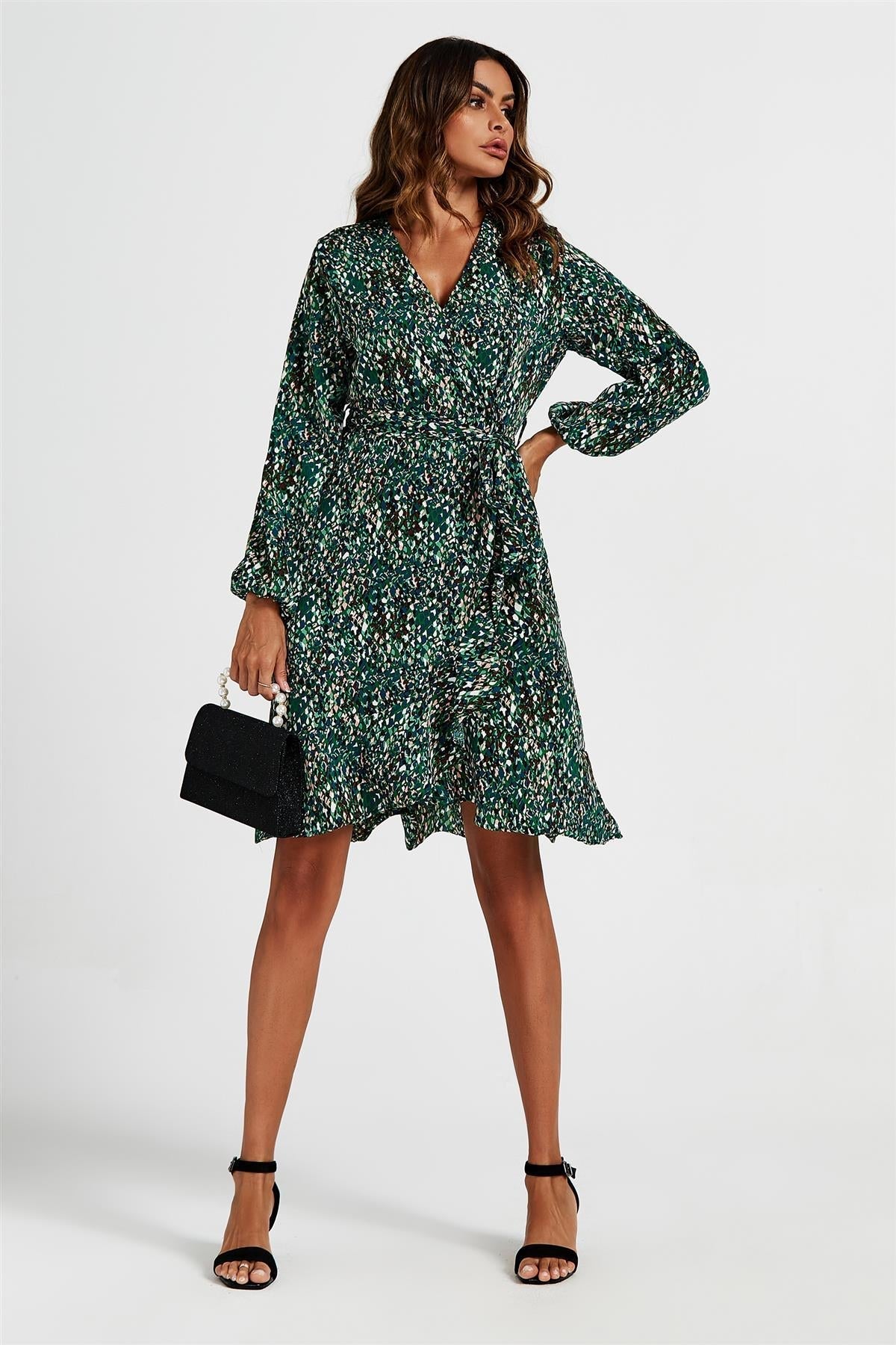Wrap Top Midi Dress In Green - AXON