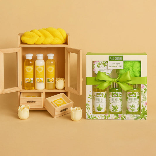 XXL Bade- und Duschset im Holzschränkchen – dekorative Geschenkidee mit Pflegeprodukten